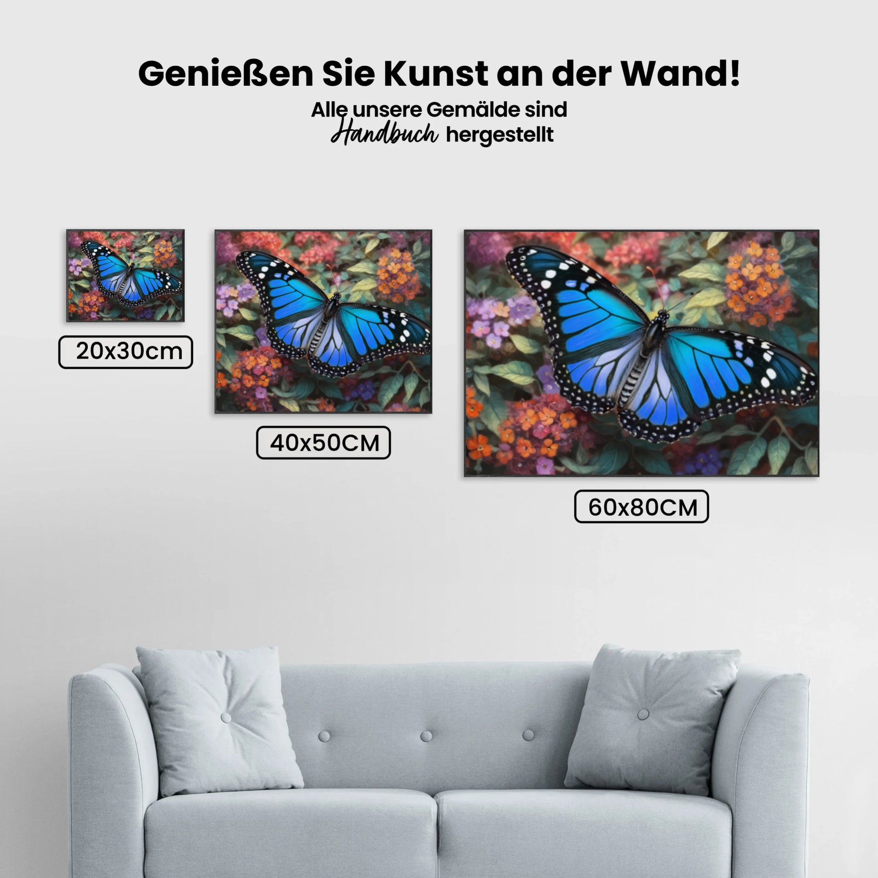 Måla efter siffror - Blå fjäril på färgglada blommor