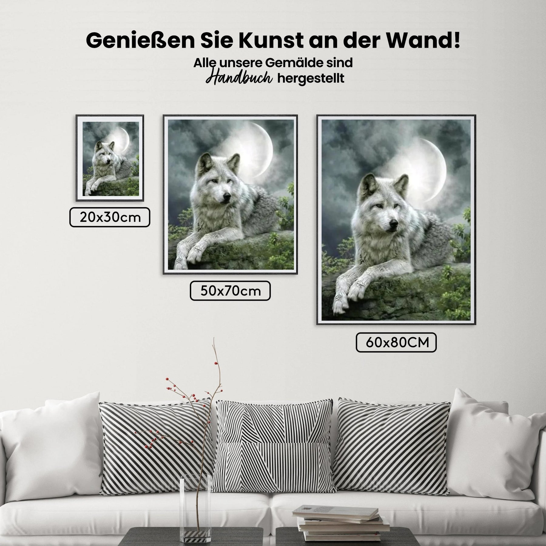 Der schöne Wolf bei Mondschein - Malen nach Zahlen