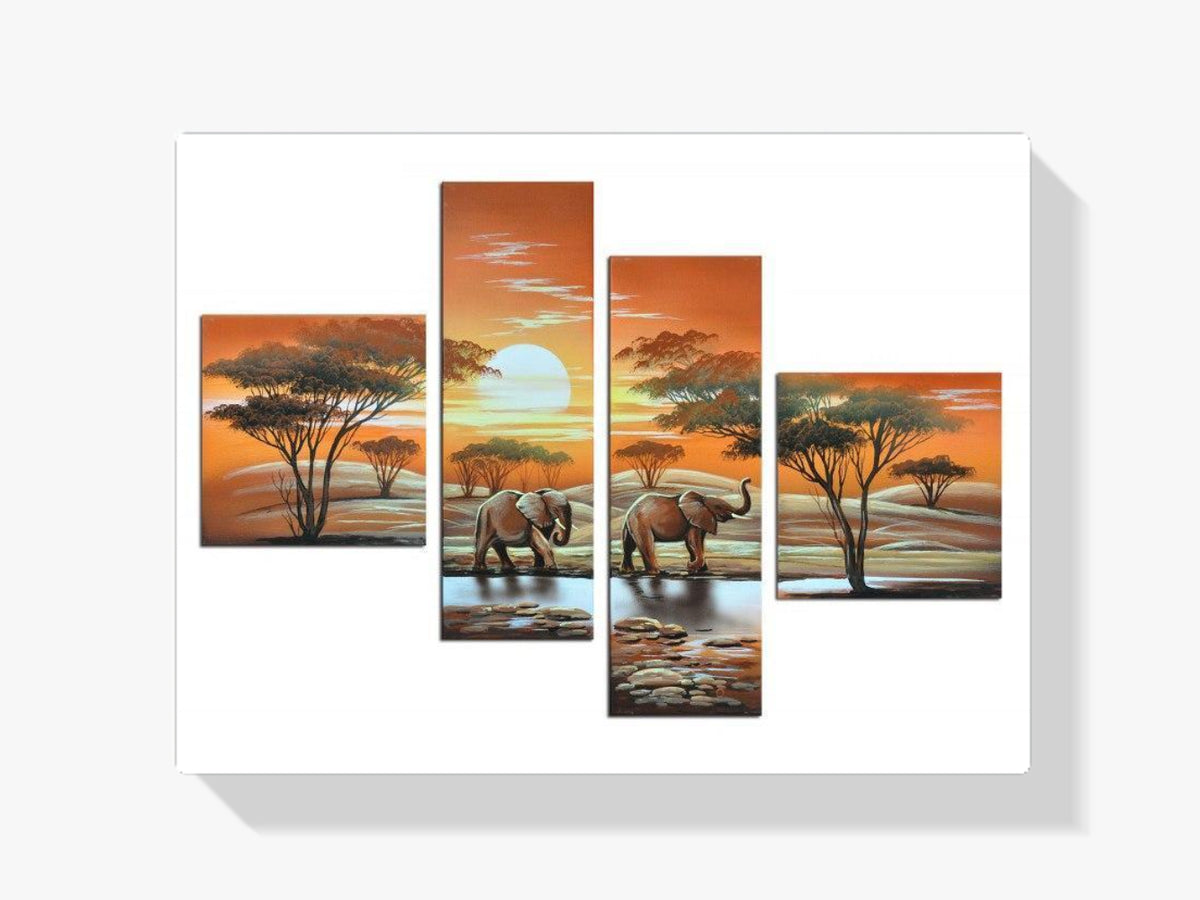 Elefant - Sonnenuntergang | 4 Teile - Malen nach Zahlen