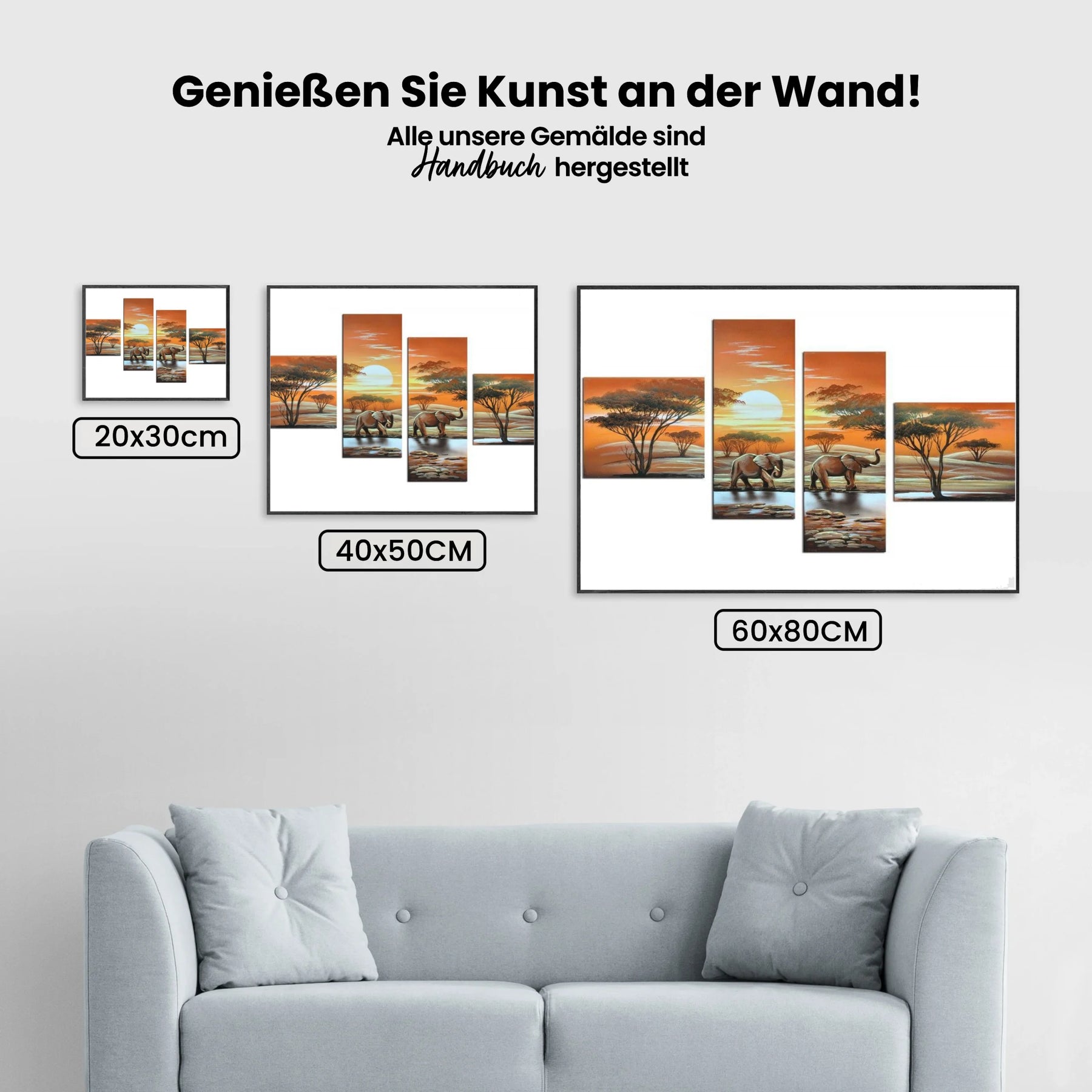 Elefant - Sonnenuntergang | 4 Teile - Malen nach Zahlen