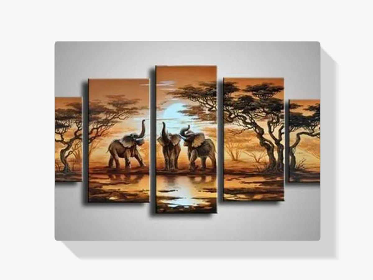 Elefanten bei Sonnenuntergang - Malen nach Zahlen