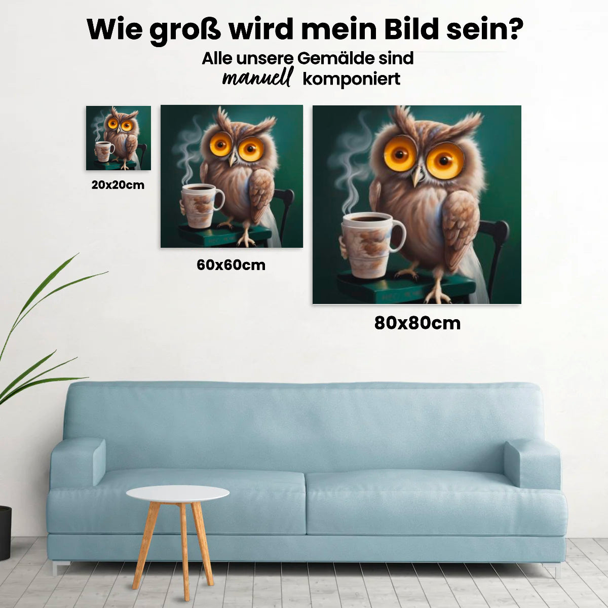 Eule mit Kaffee - Malen nach Zahlen