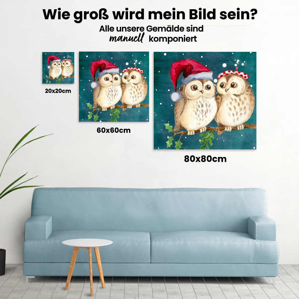 Eulenköpfe zu Weihnachten - Malen nach Zahlen