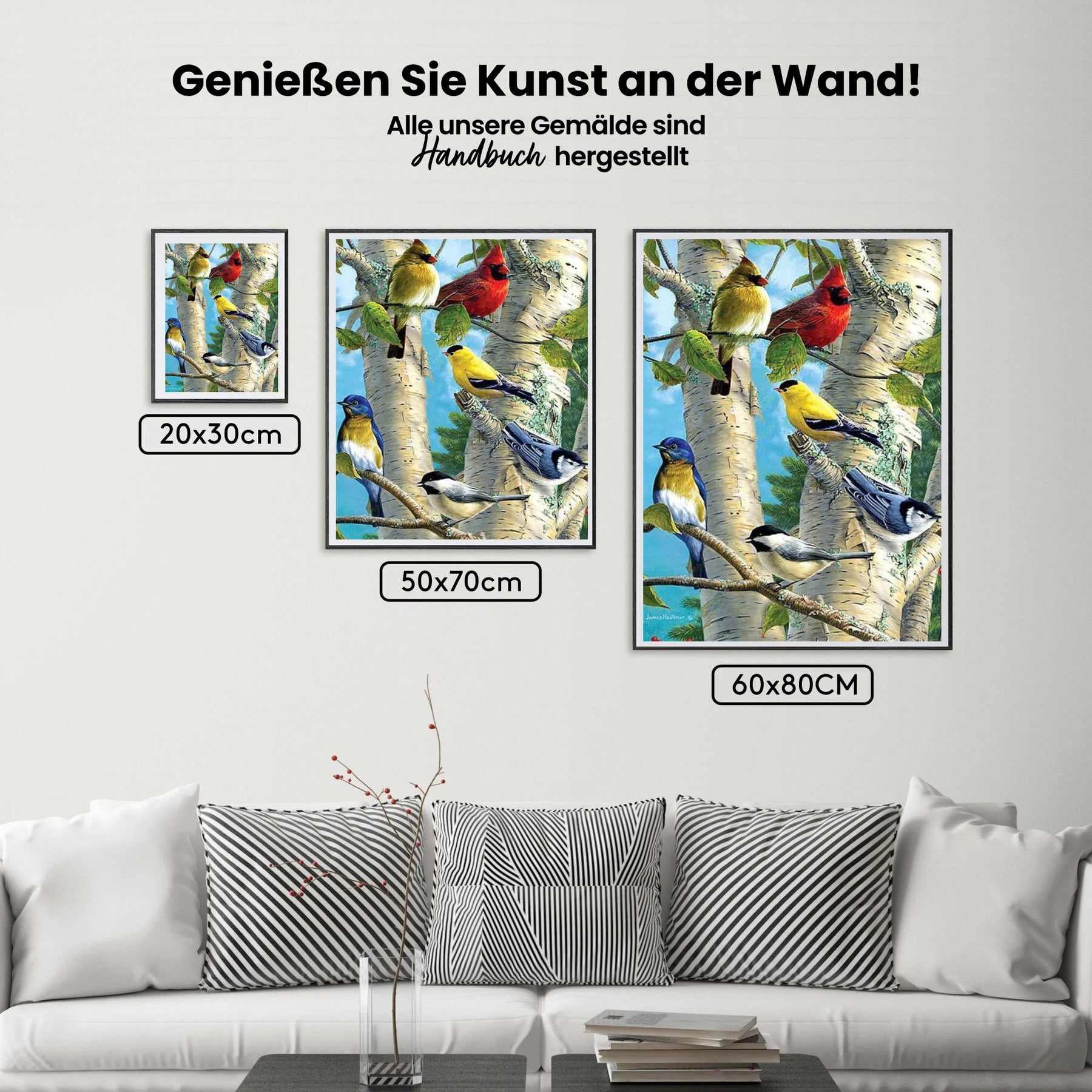 Farbige Vögel im Baum - Malen nach Zahlen