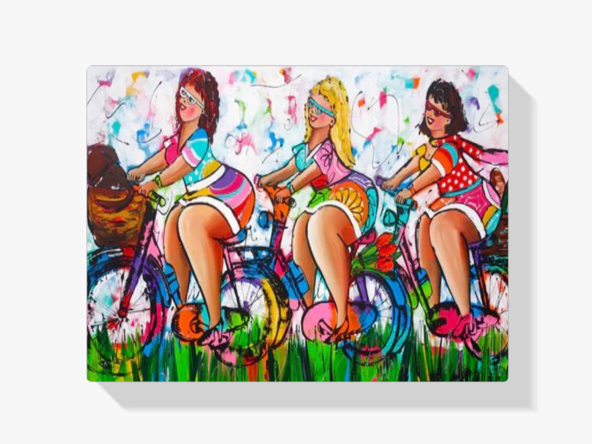 Fröhliche Malerei - Dicke Damen Radfahren - Malen nach Zahlen