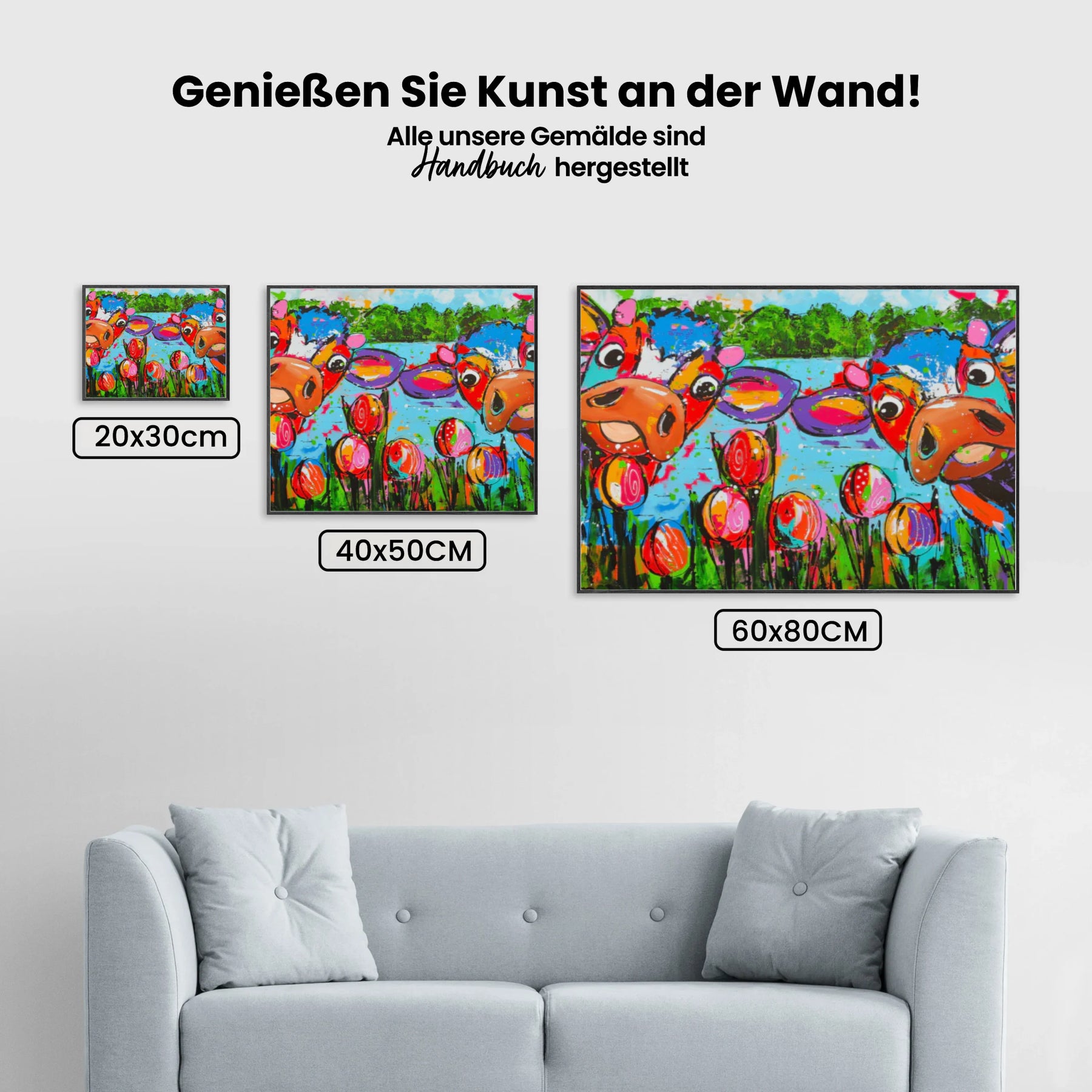 Fröhliche Malerei - Kühe mit Tulpen - Malen nach Zahlen