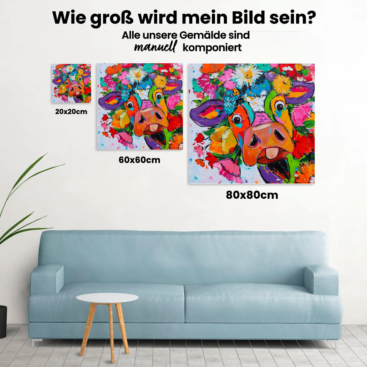 Fröhliche Malerei - Kuh mit Blumen - Malen nach Zahlen