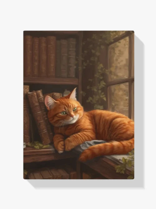 Malen nach Zahlen – Gemütliche Katze in einer Bibliothek