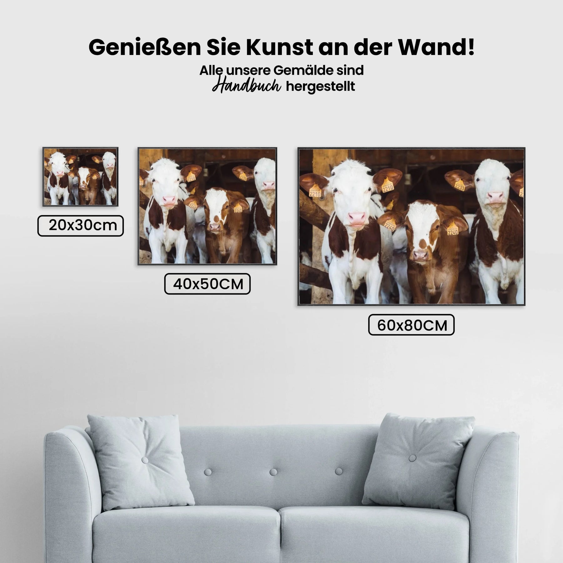 Kühe in einer Reihe - Malen nach Zahlen