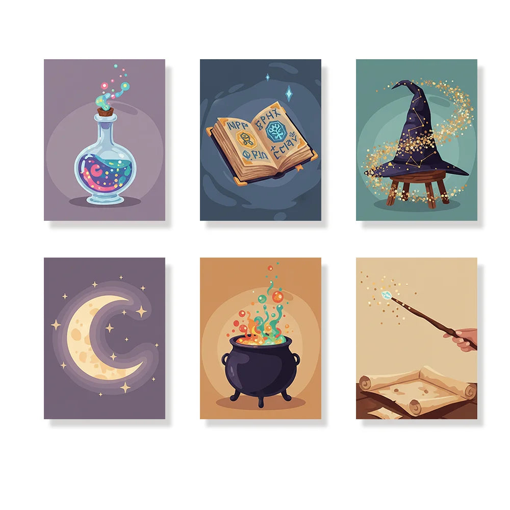 Måla efter siffror - 6 minimålningar | Set med abstrakta affirmationer