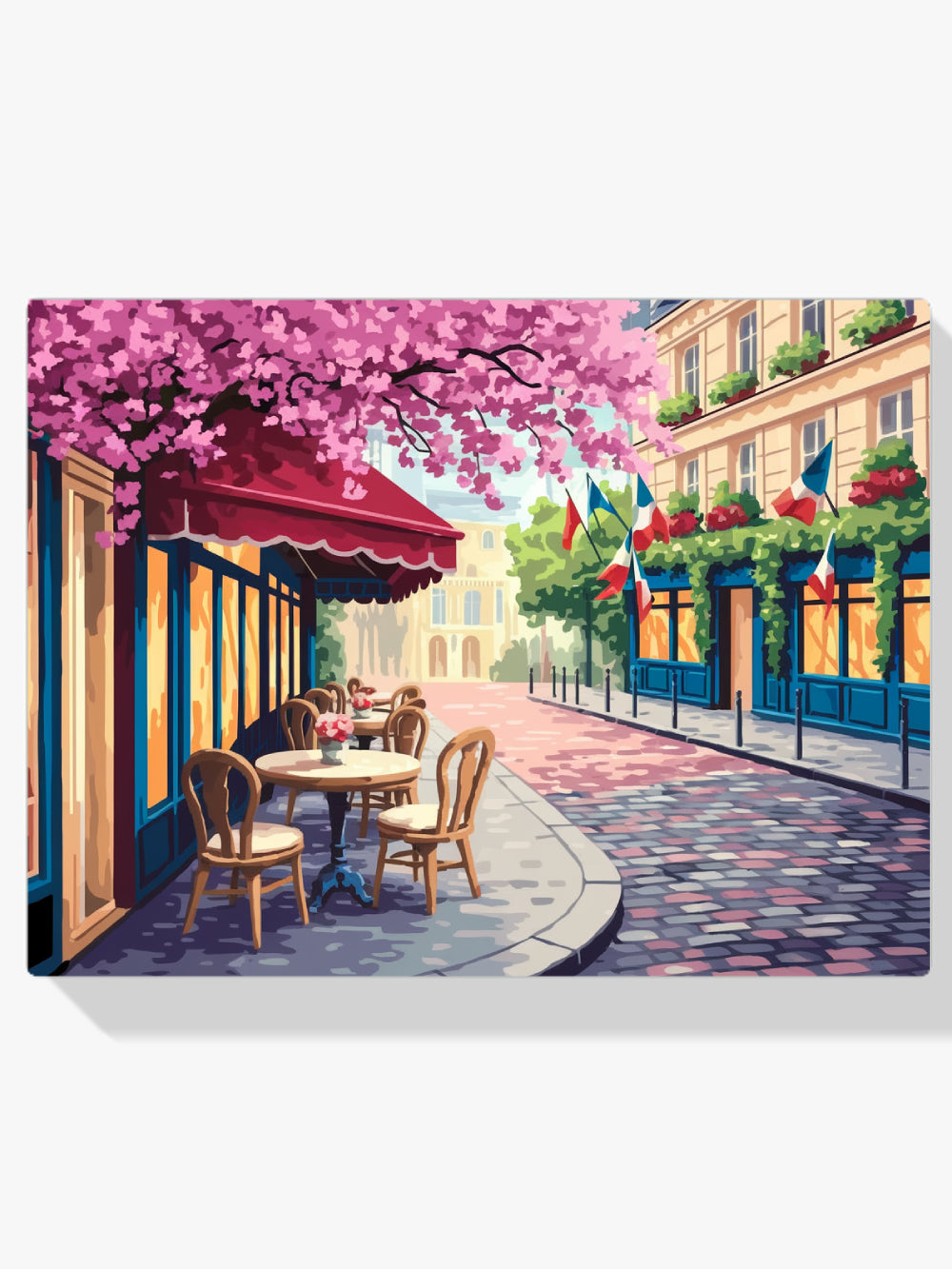 Malen nach Zahlen – Charmantes Pariser Straßencafé mit Kopfsteinpflaster-1
