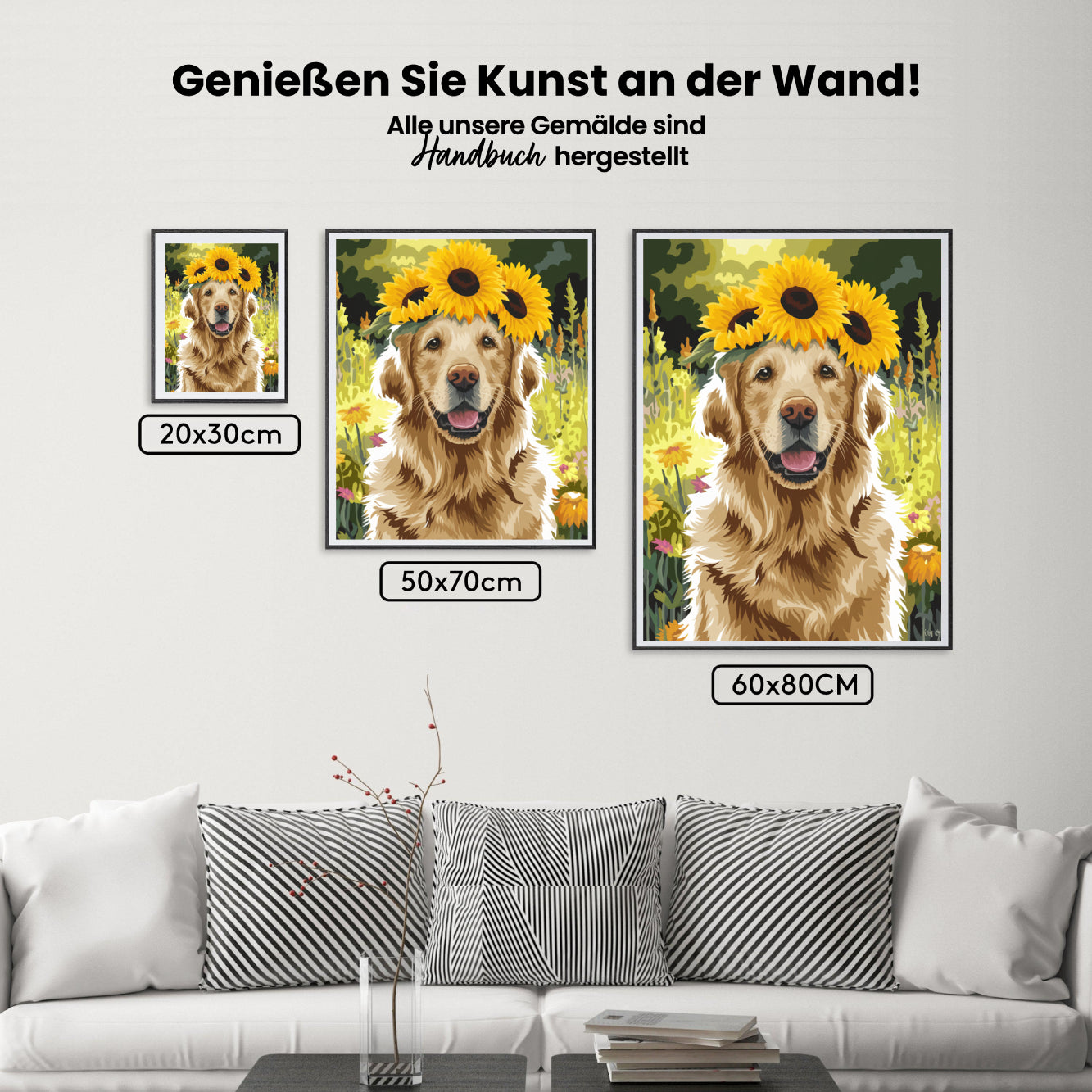 Måla efter siffror - Golden Retriever med solroskrona