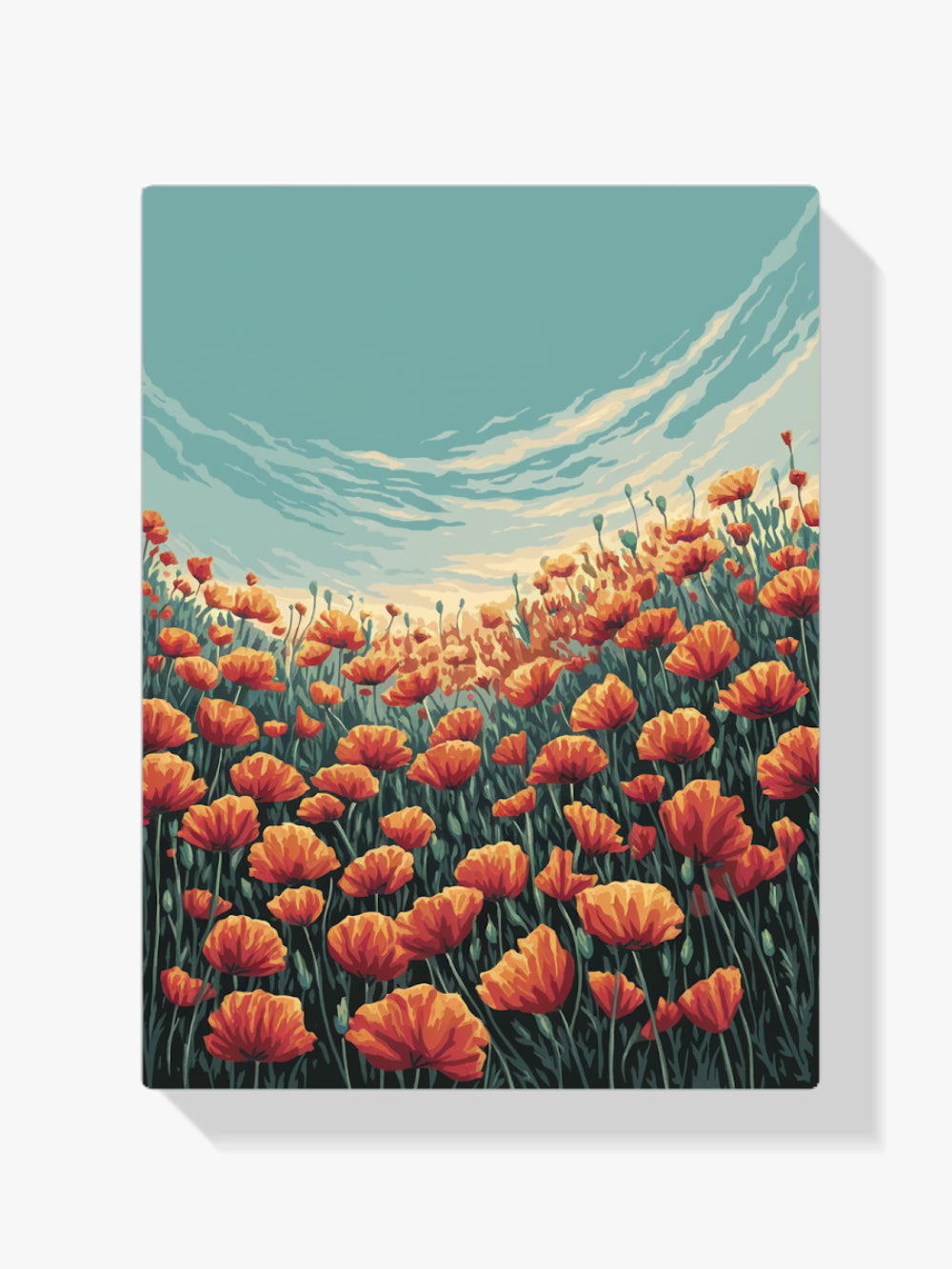 Malen nach Zahlen – Lebendiges Mohnfeld unter blauem Himmel-1