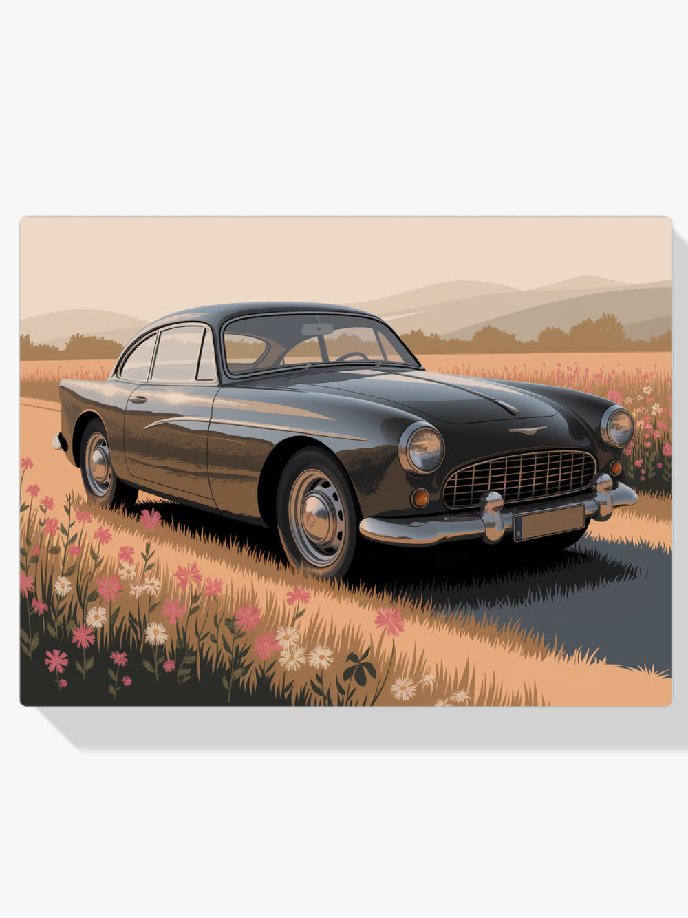 Måla efter siffror - Veteranbil i ett blomsterfält V2