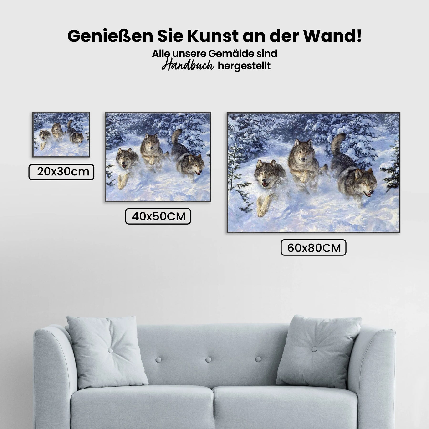 Malen nach Zahlen – Drei Wölfe im Schnee
