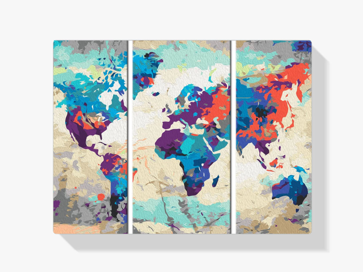 Malen nach Zahlen – Weltkarte (Blau & Rot) 3 Teile