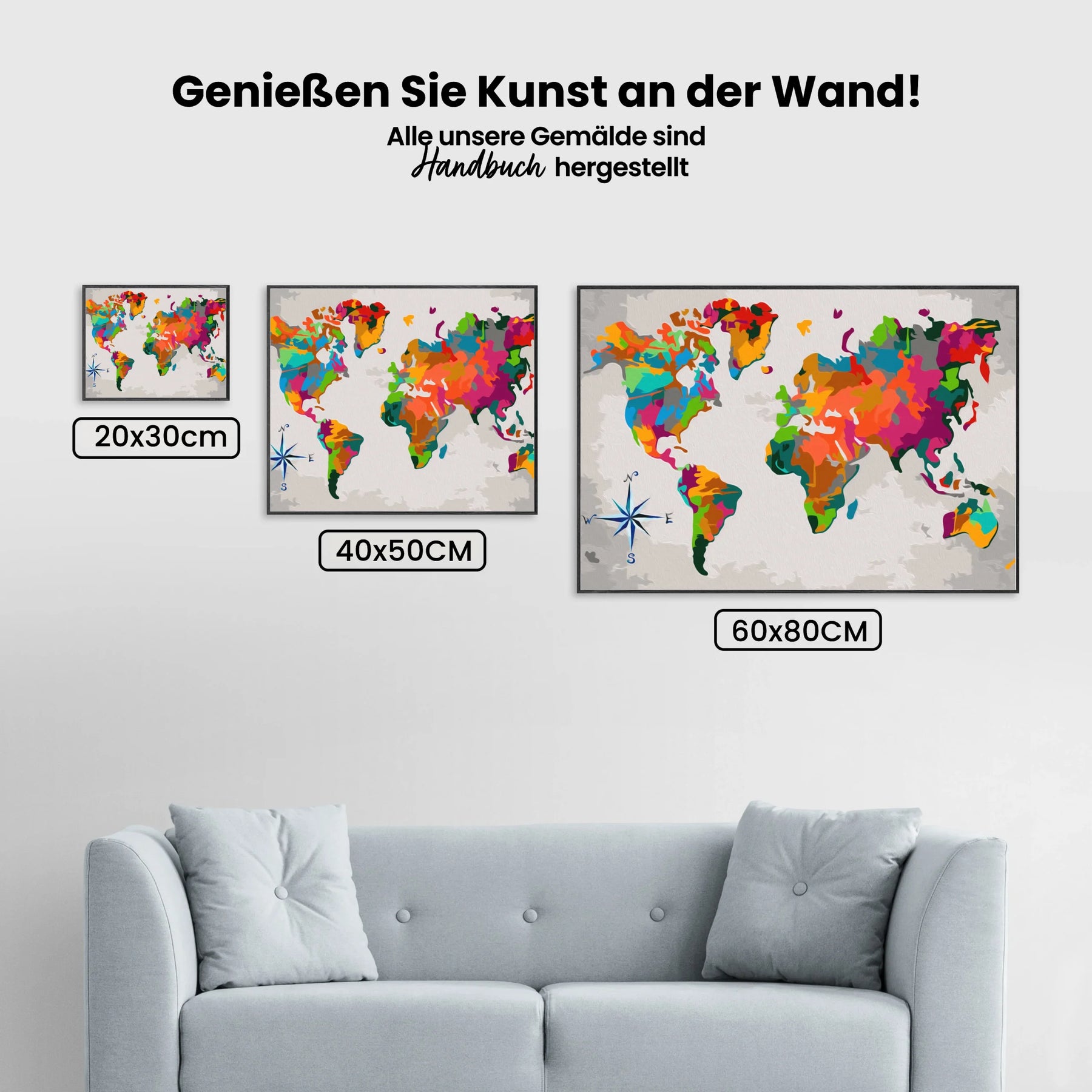 Malen nach Zahlen – Weltkarte (Windrose)