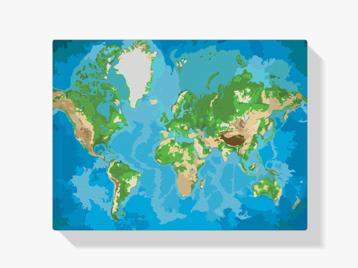 Malen nach Zahlen – Weltkarte (blau und grün)