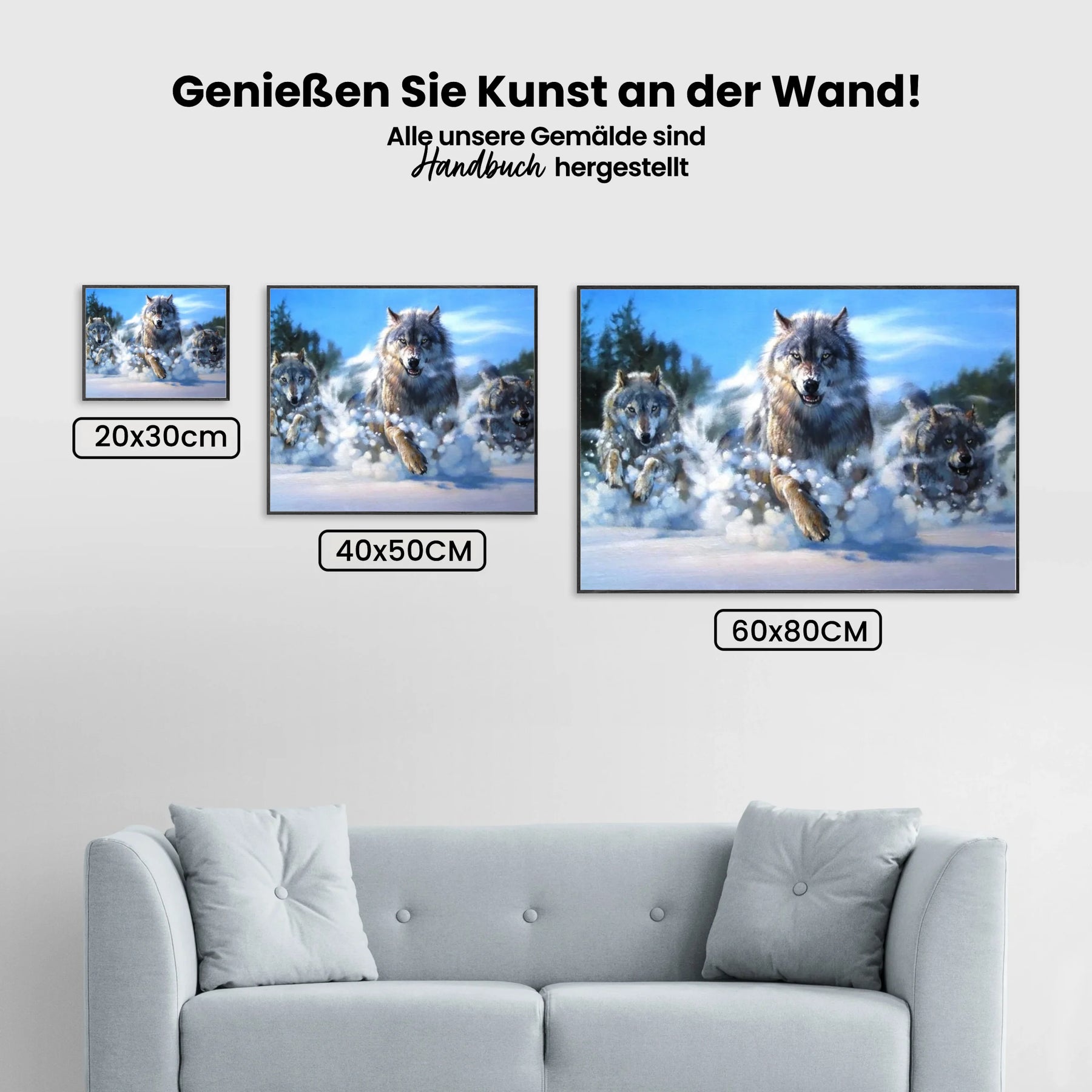 Malen nach Zahlen – Wölfe laufen durch den Schnee