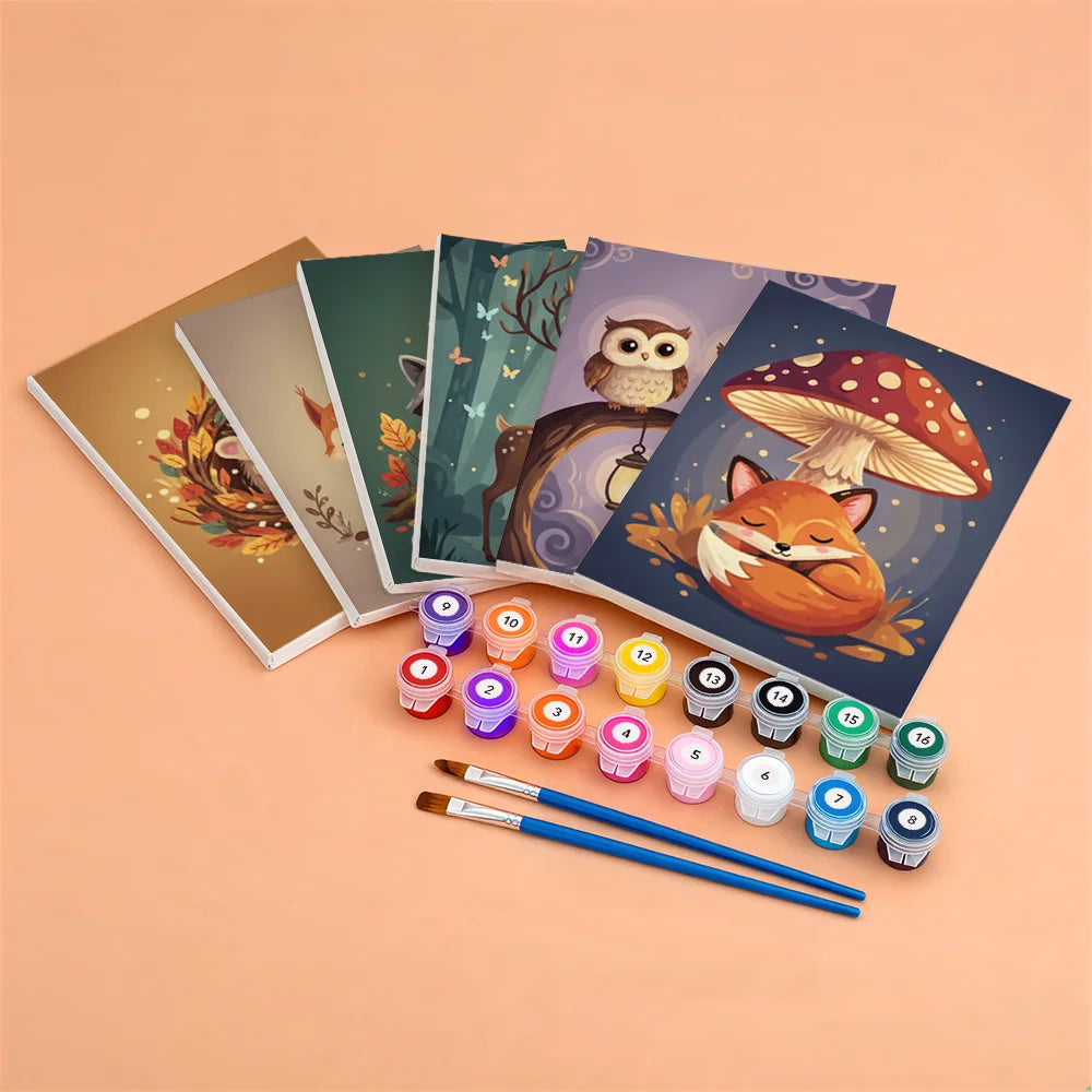 Måla efter siffror - 6 minimålningar | Set med abstrakta affirmationer