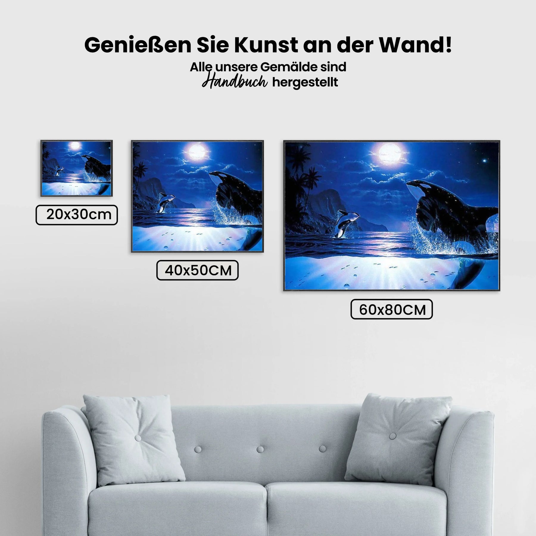 Orcas bei Vollmond - Malen nach Zahlen