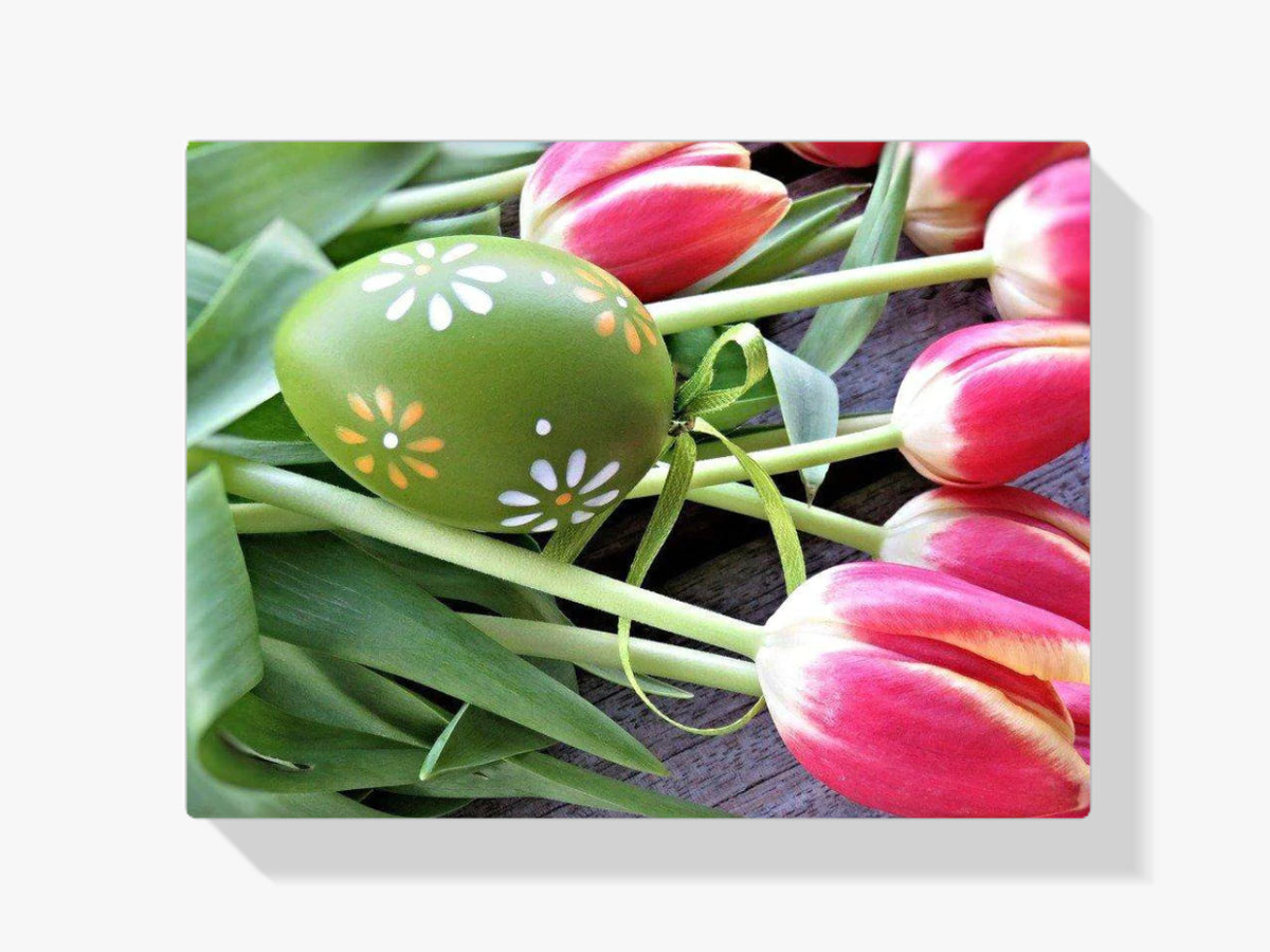 Osterei mit rosa Tulpen - Malen nach Zahlen