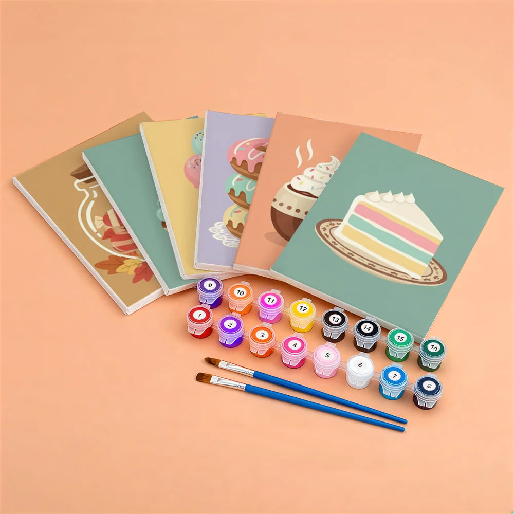 Måla efter siffror - 6 minimålningar | Set med abstrakta affirmationer