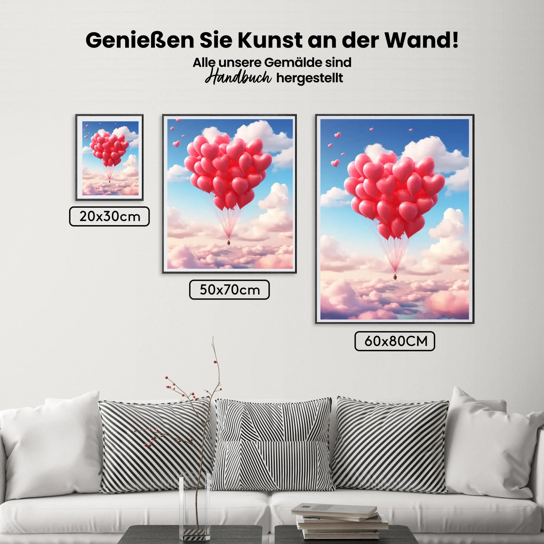Rosa Luftballons mit Herzen - Malen nach Zahlen