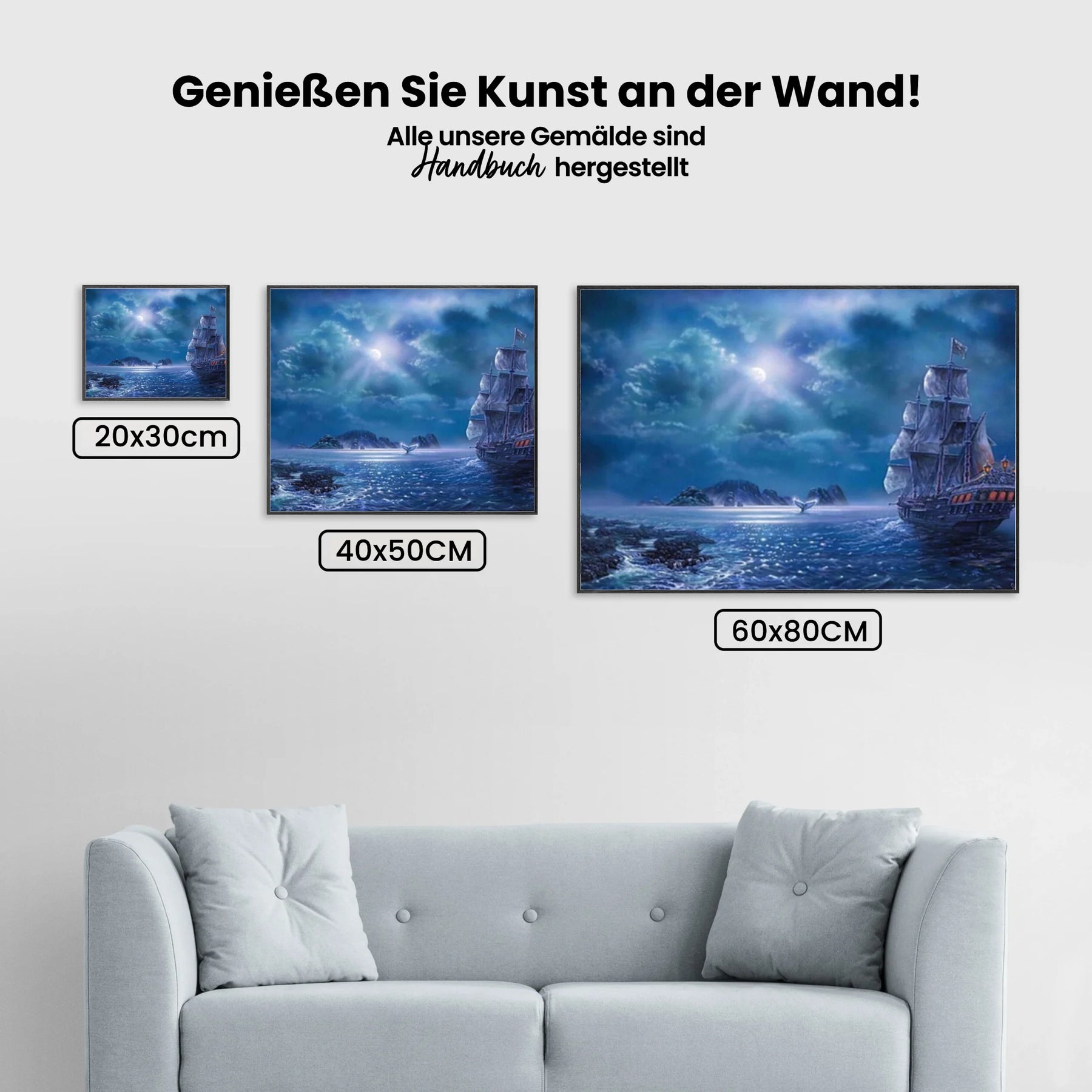 Schiff im Mondlicht - Malen nach Zahlen