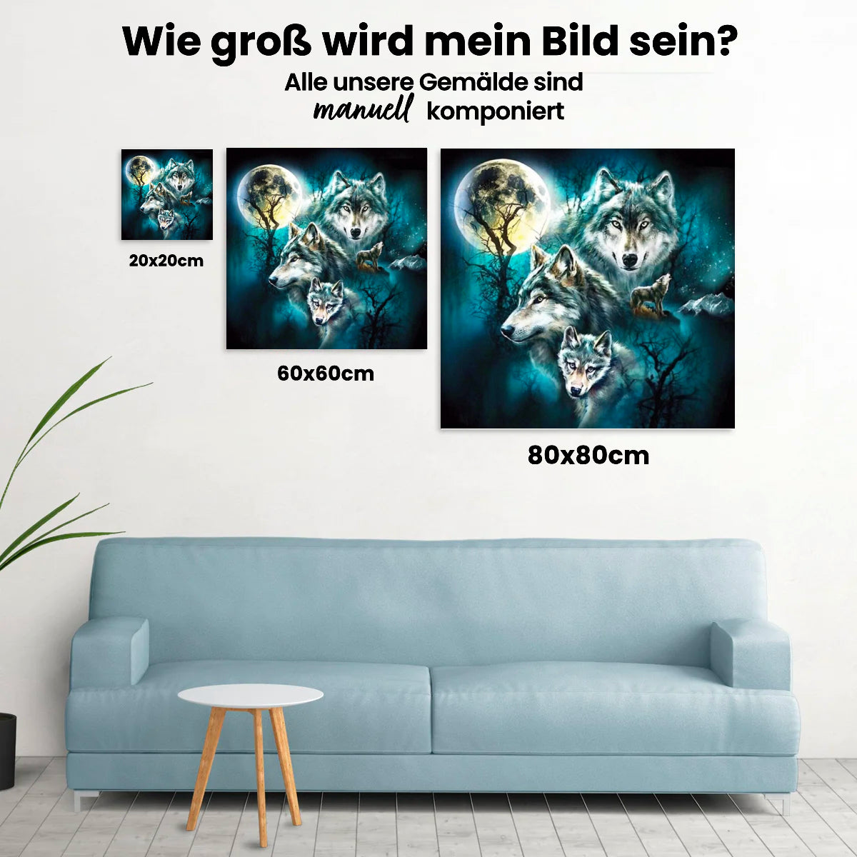Vier Wölfe bei Vollmond - Malen nach Zahlen