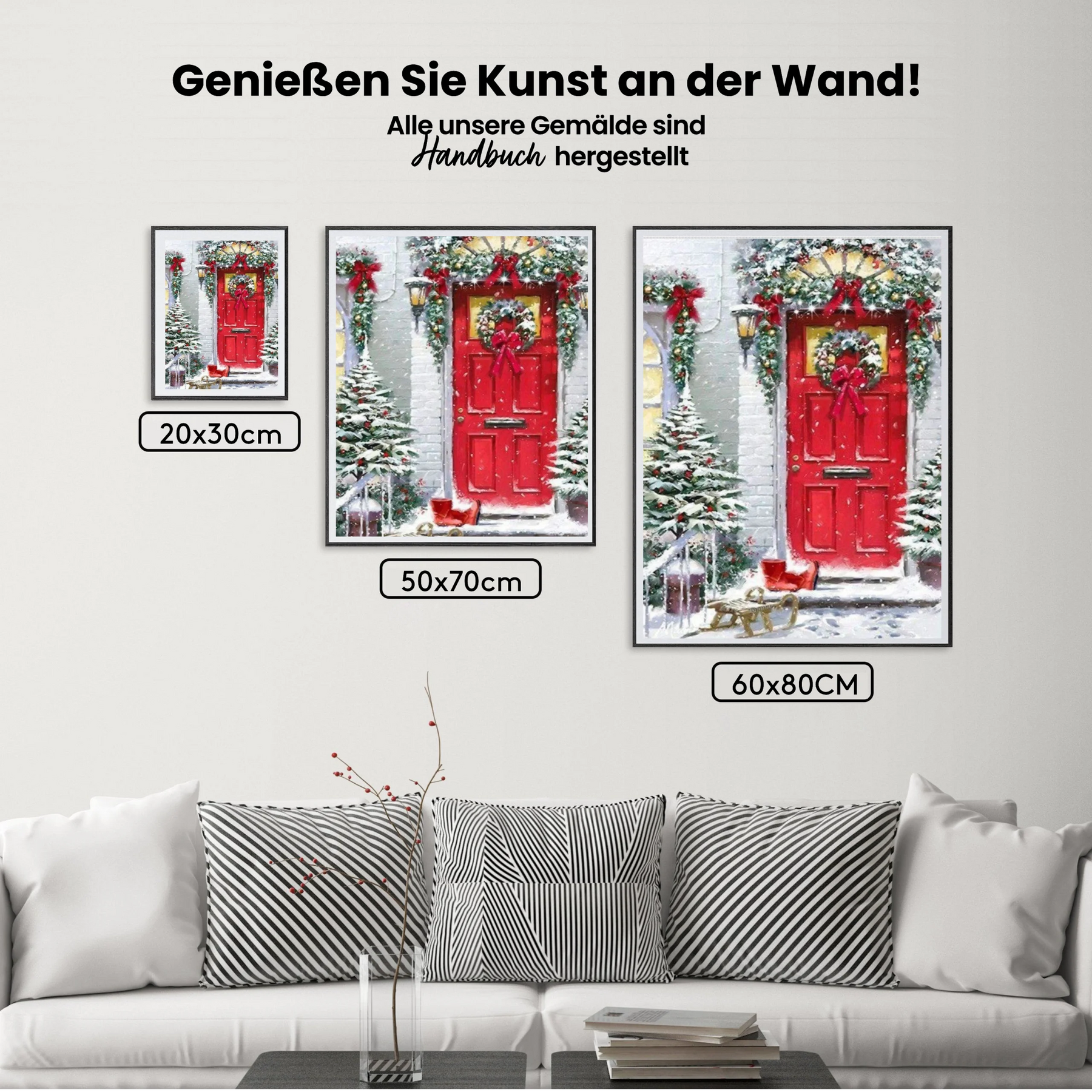 Weihnachten Schnee Rote Tür - Malen nach Zahlen