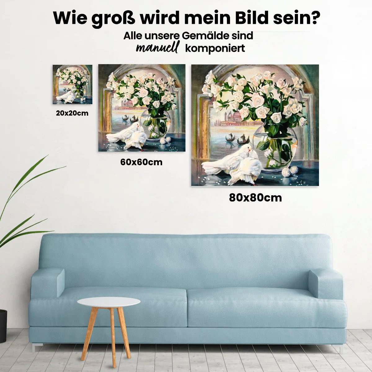 Weiße Rose - Tauben - Malen nach Zahlen
