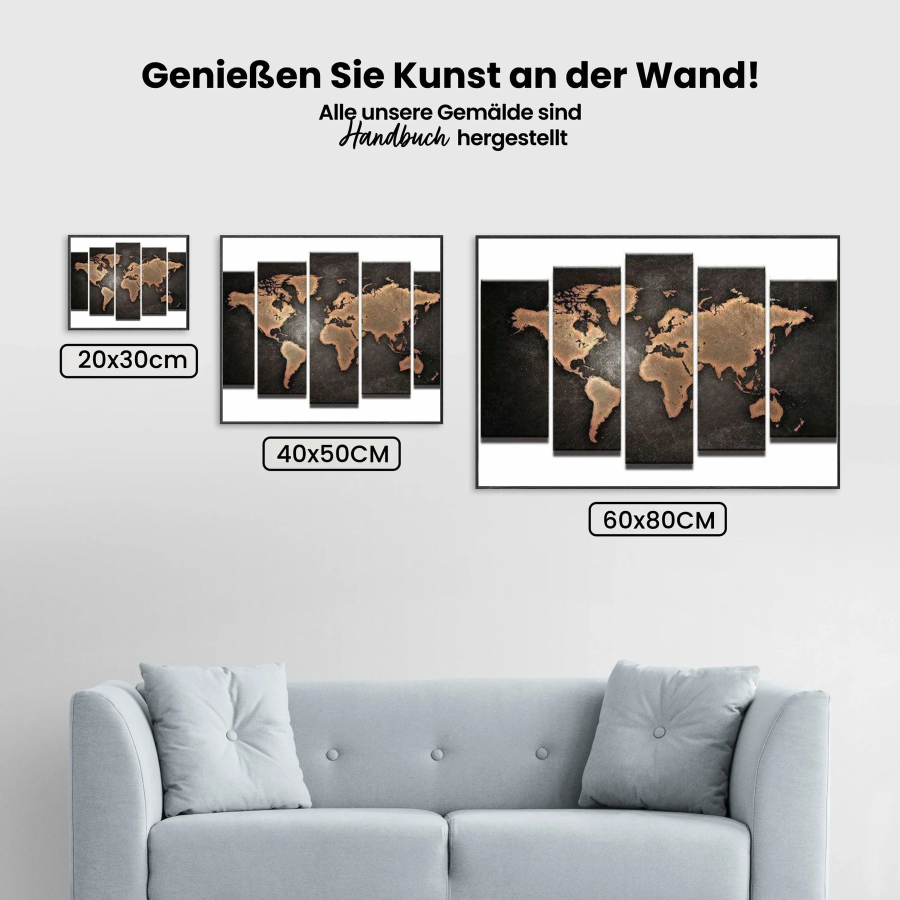 Weltkarte 5 Stück - Malen nach Zahlen