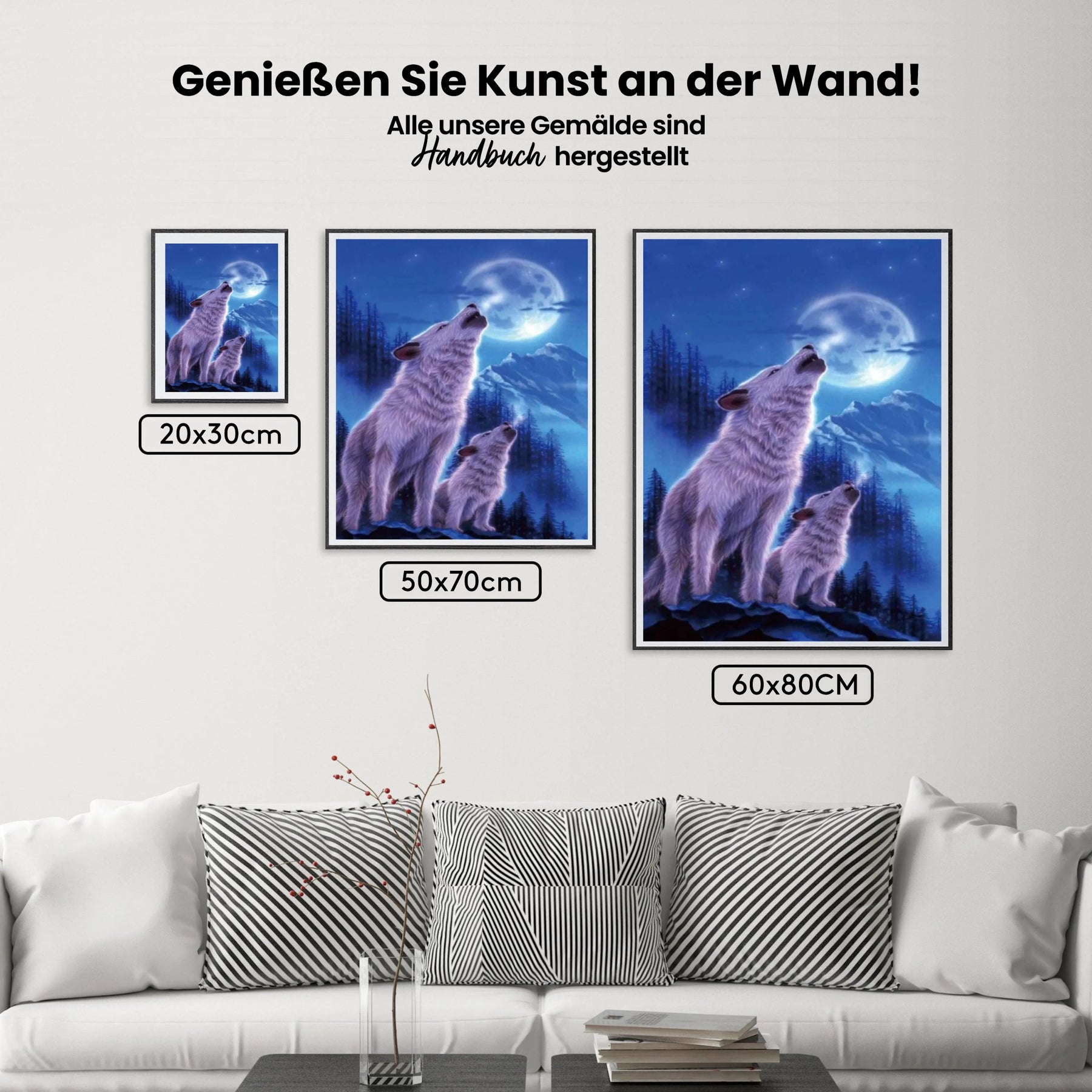 Wölfe bei Vollmond - Malen nach Zahlen