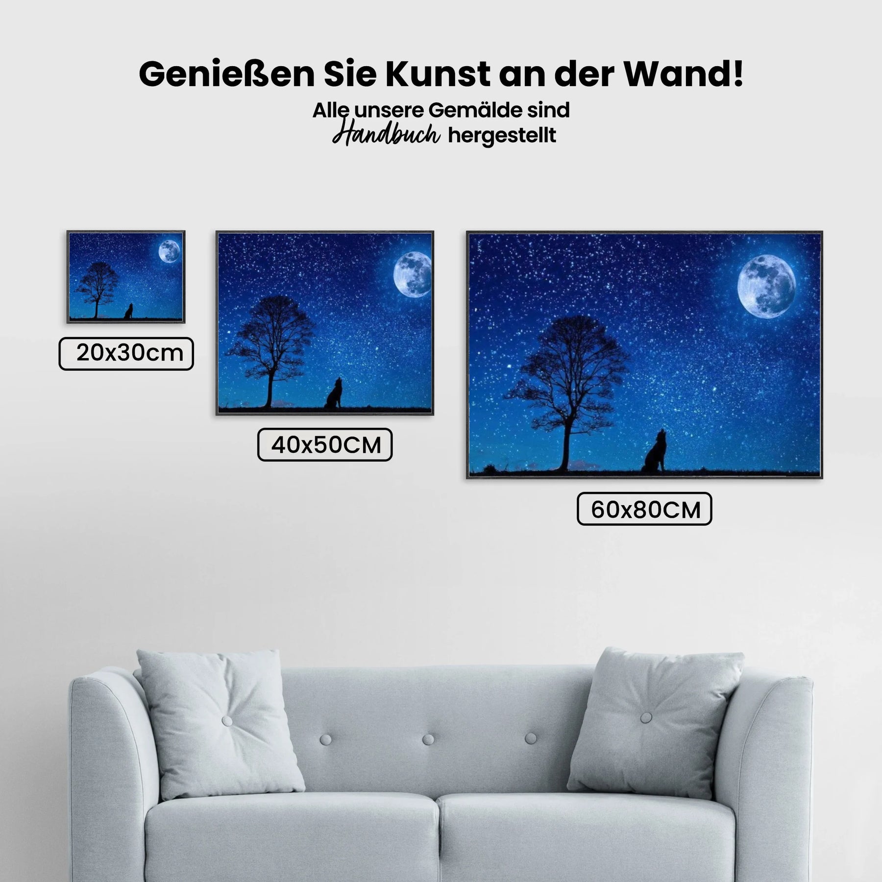 Wolf bei Vollmond - Malen nach Zahlen