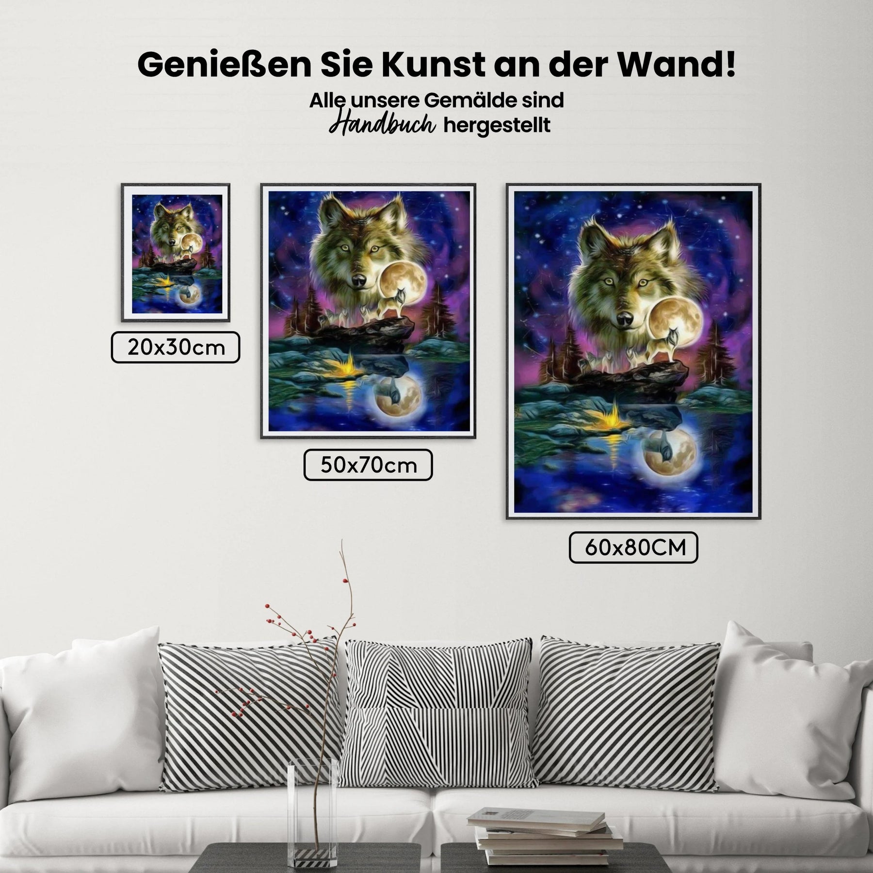 Wolf bei Vollmond - Malen nach Zahlen