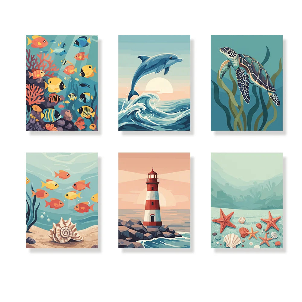 Måla efter siffror - 6 minimålningar | Set med abstrakta affirmationer