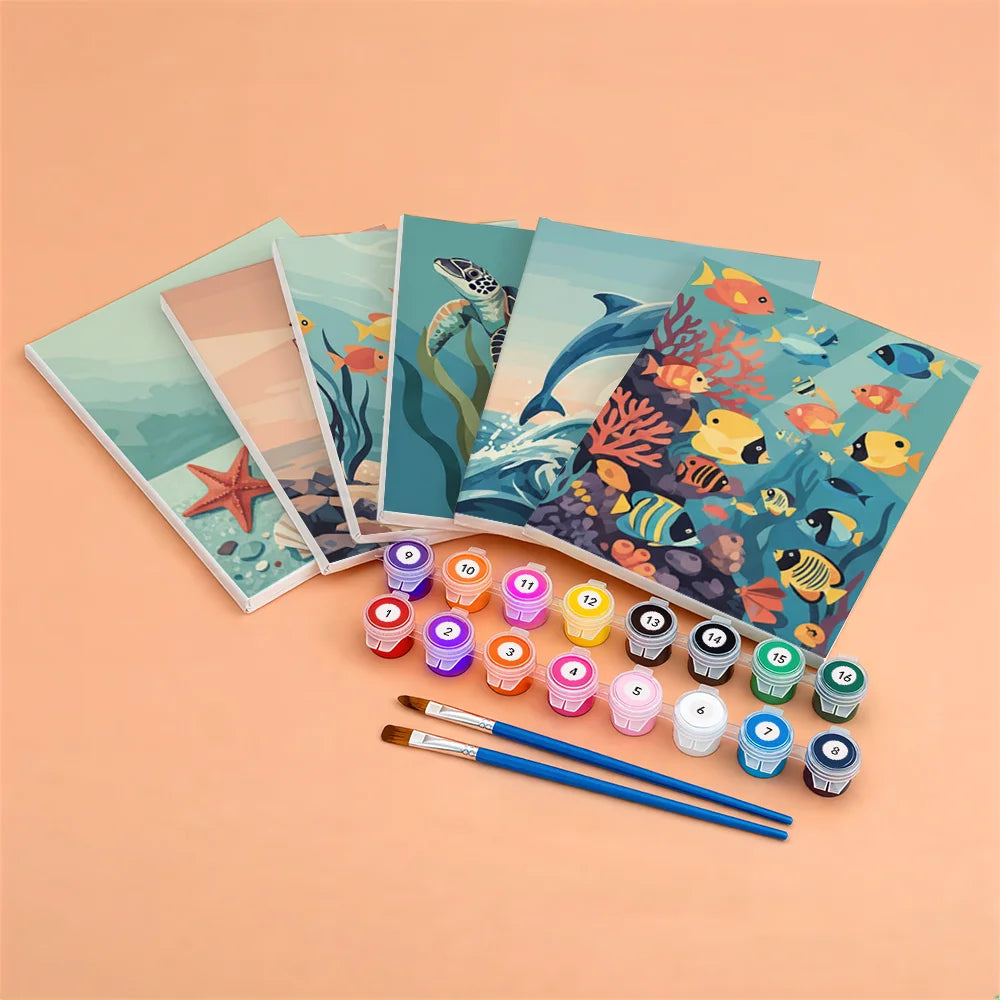 Måla efter siffror - 6 minimålningar | Set med abstrakta affirmationer