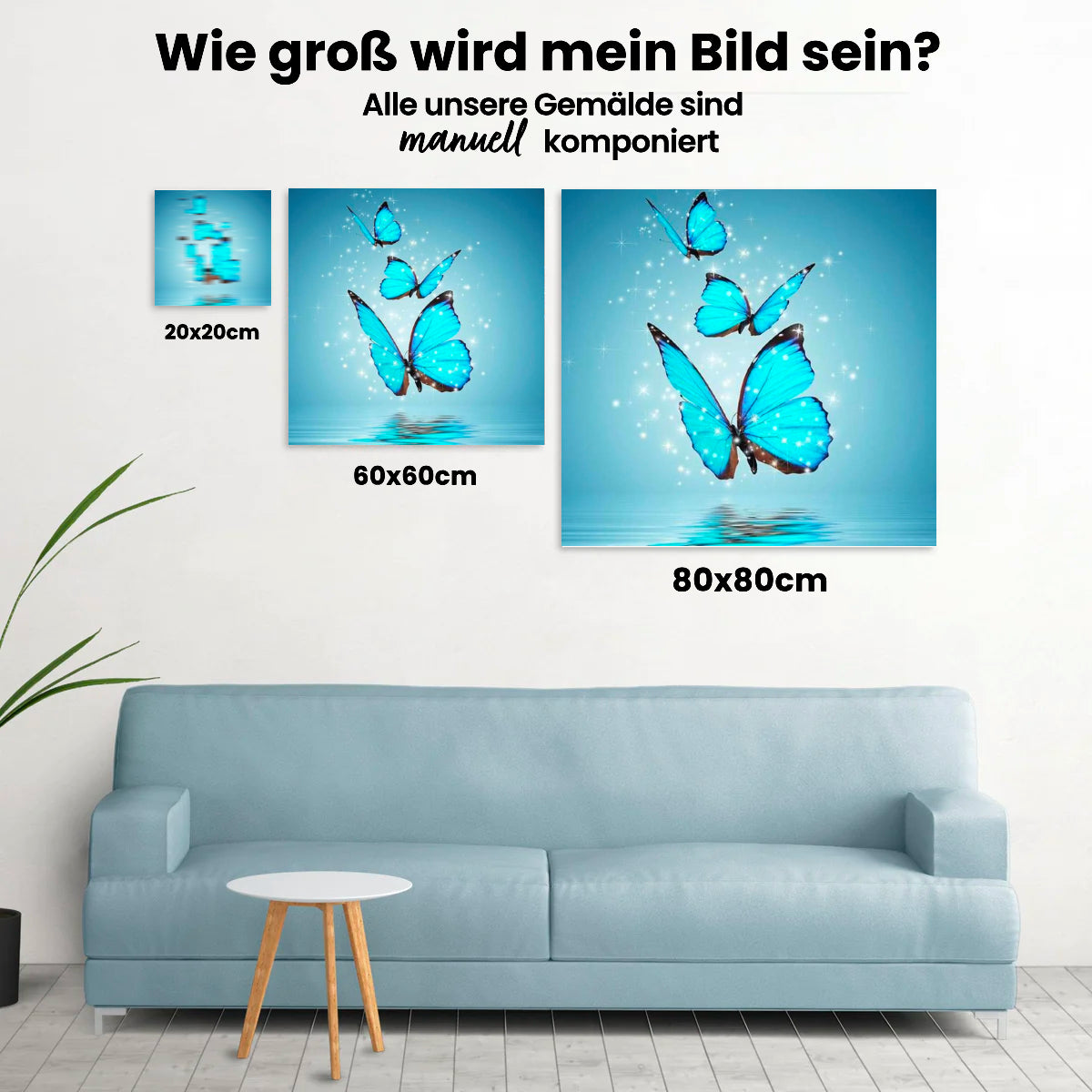 Blaue Schmetterlinge aus dem Wasser - Malen nach Zahlen