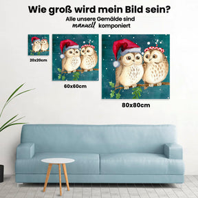 Eulenköpfe zu Weihnachten - Malen nach Zahlen