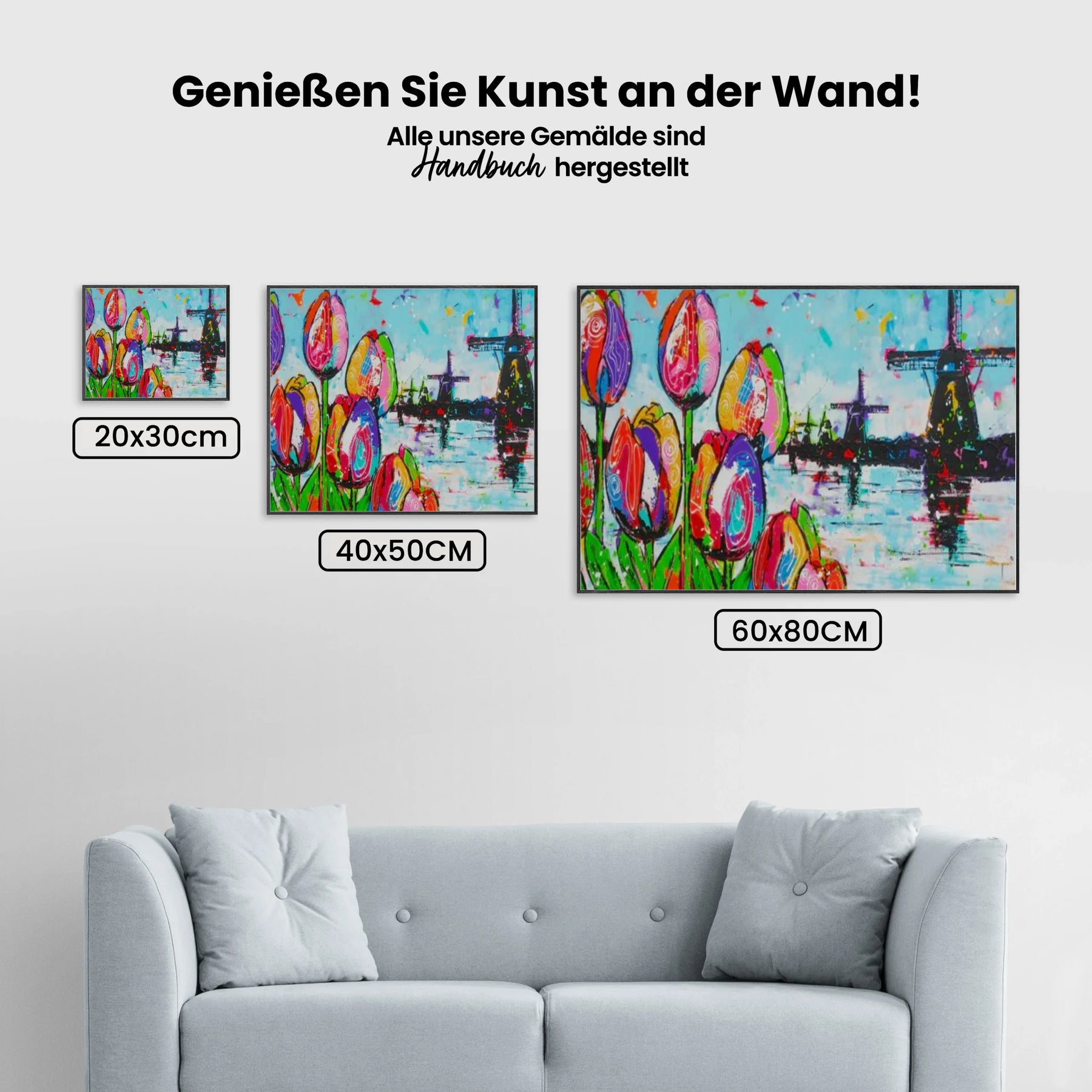 Fröhliche Malerei - Tulpen und Mühle - Malen nach Zahlen