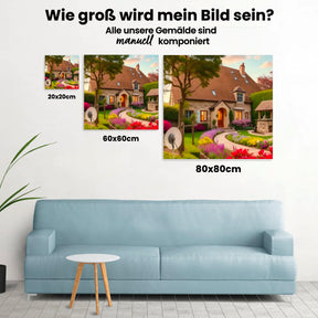 Haus Schilfdach Blumengarten - Malen nach Zahlen