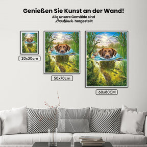 Hund fröhlich durchs Wasser - Malen nach Zahlen