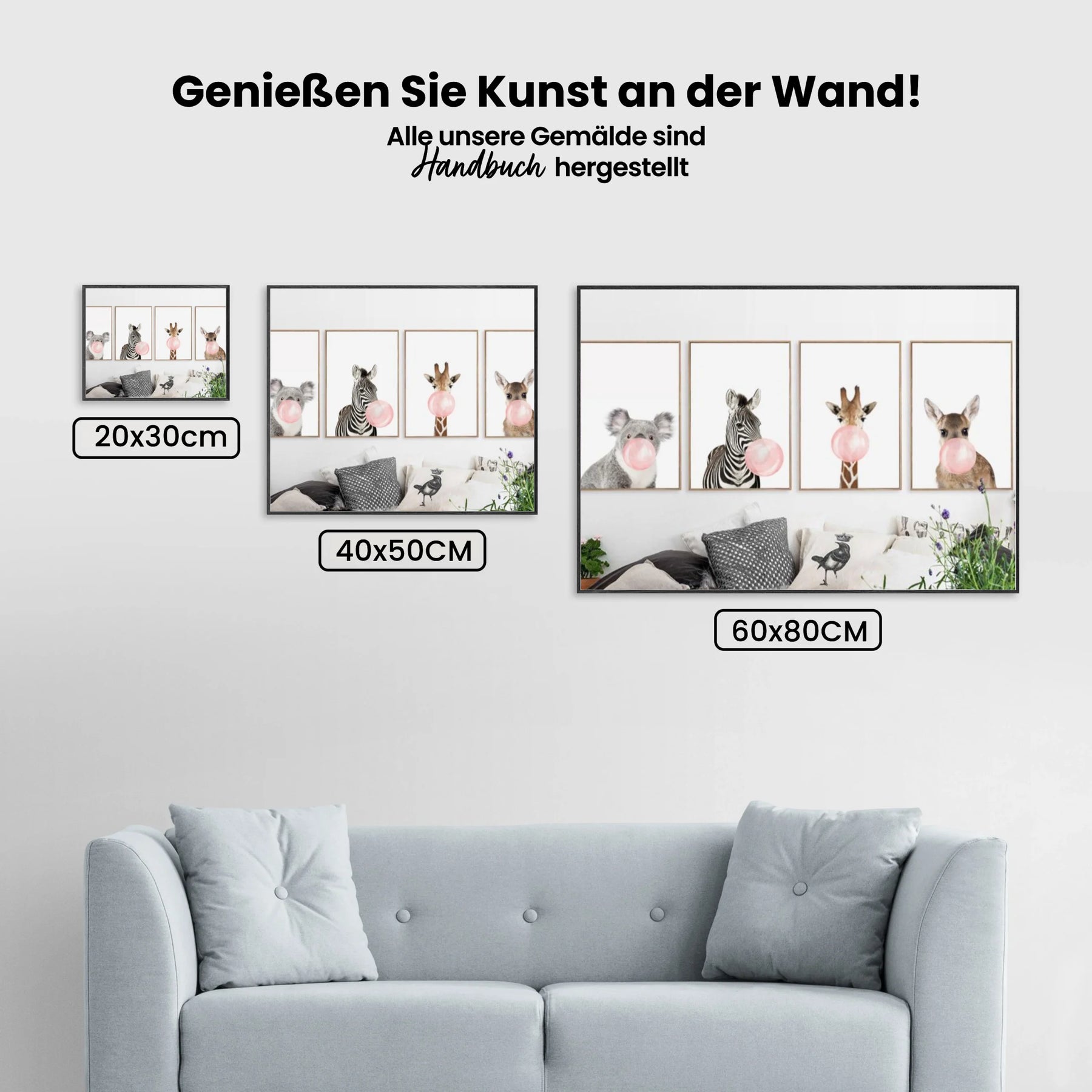 Koala - Zebra - Giraffe - Hirsch | 4 Teile - Malen nach Zahlen