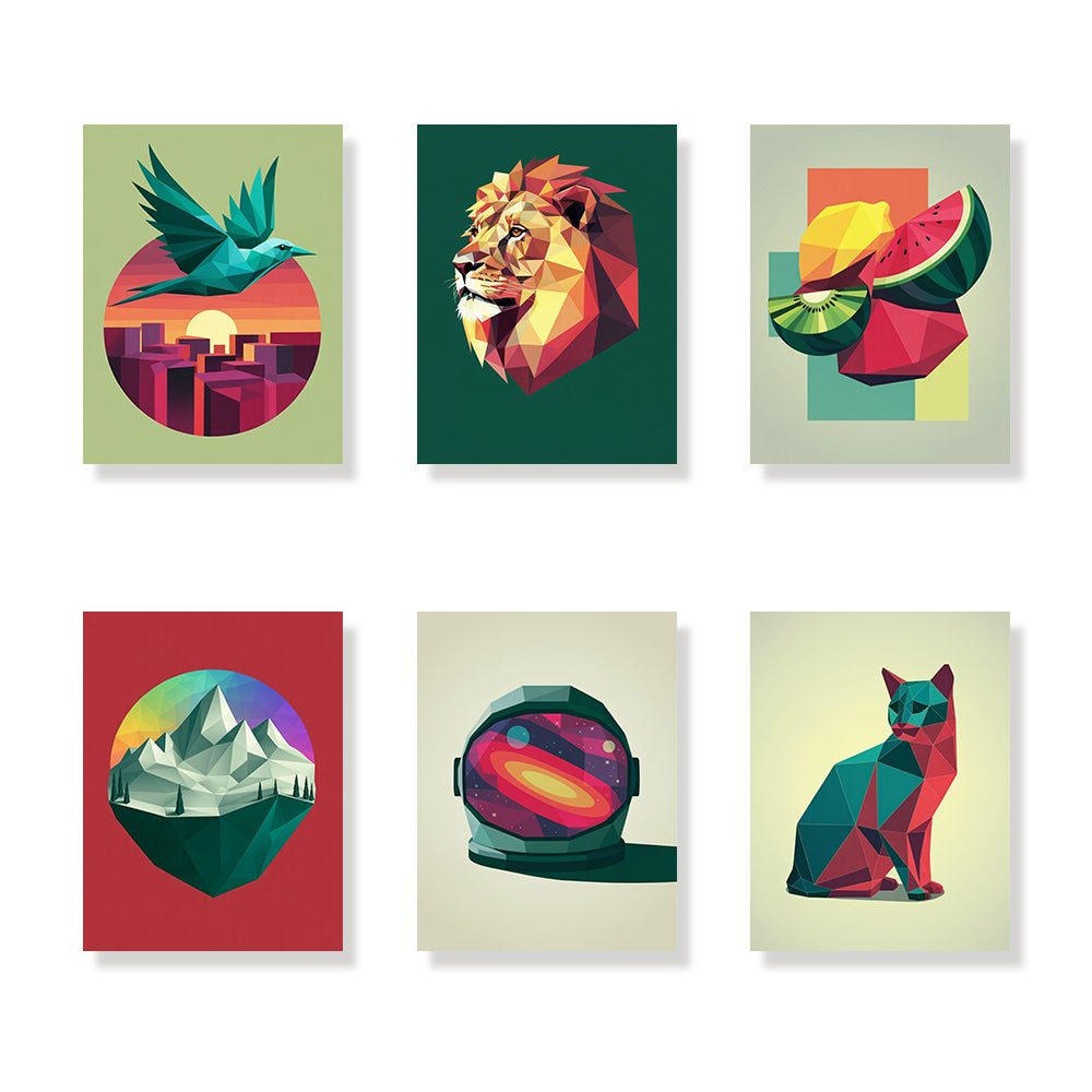 Malen nach Zahlen &#8211; 6 Mini-Gemälde Polygon Poster Kunstset-Set (1)