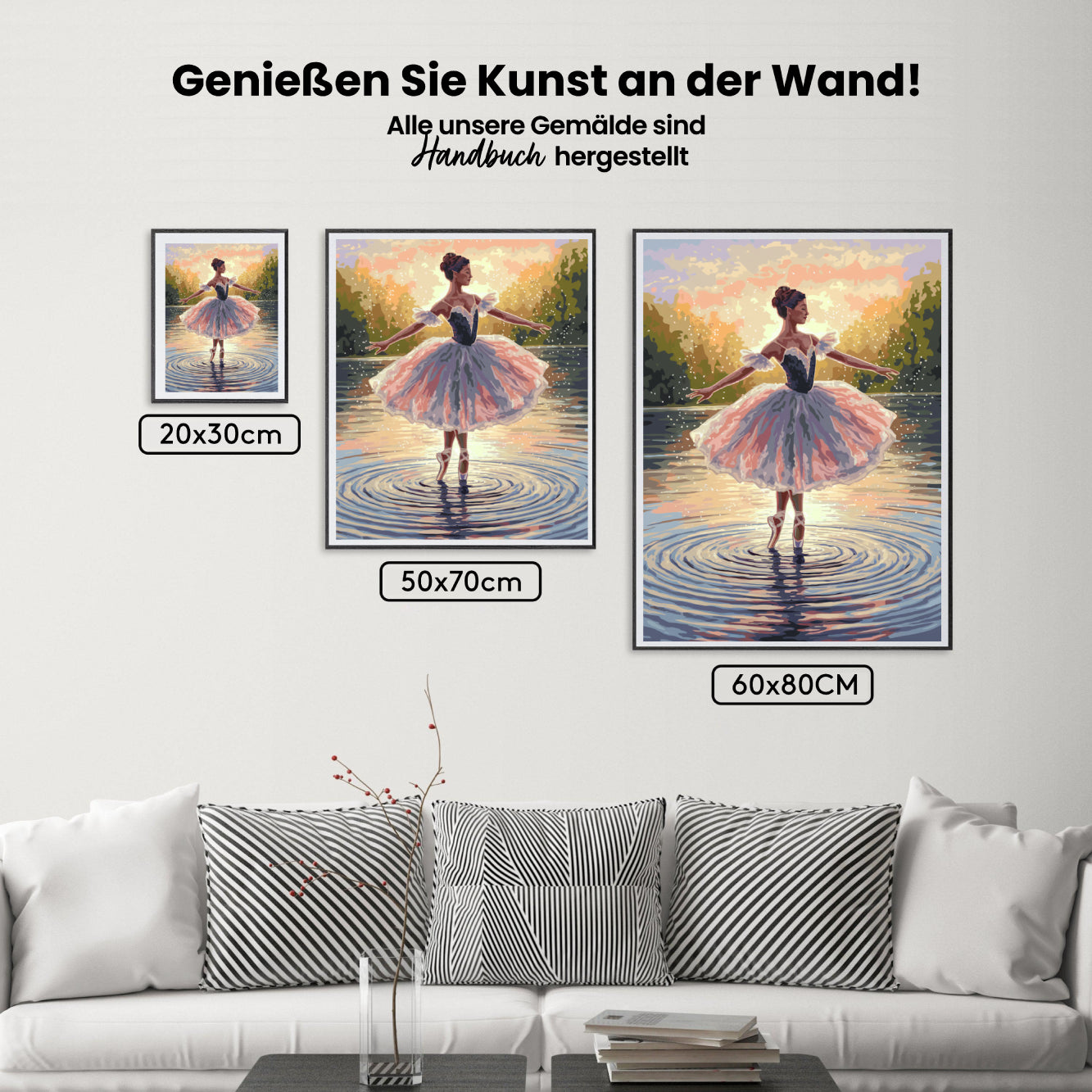 Måla efter siffror - Ballerina som dansar på vatten med stänk V2