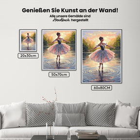 Måla efter siffror - Ballerina som dansar på vatten med stänk V2