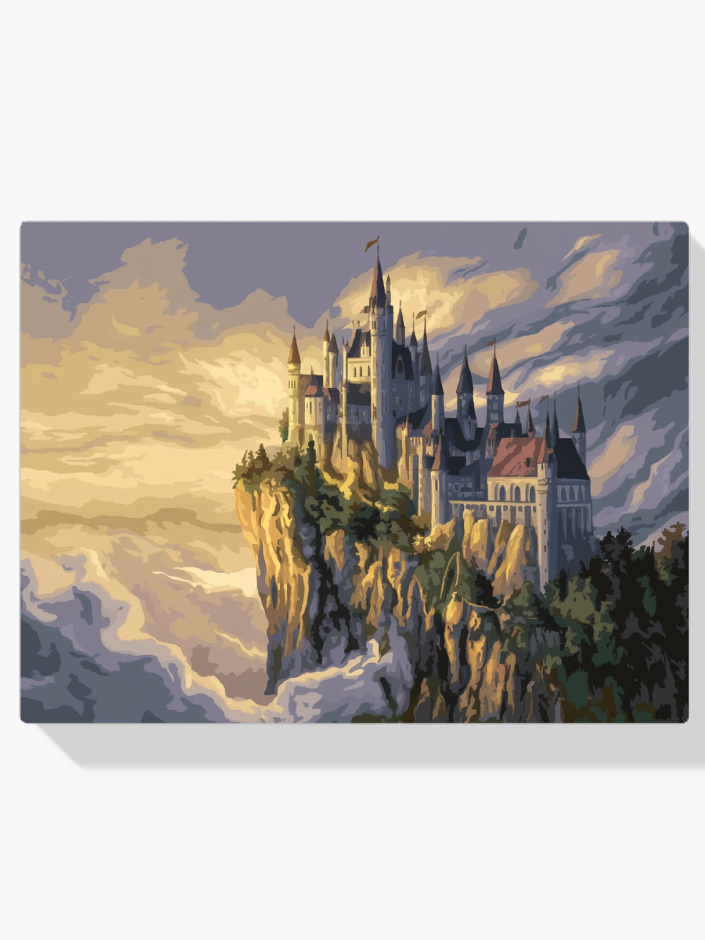 Malen nach Zahlen &#8211; Fantasievolles Schloss auf einer Klippe umgeben von Wolken V1-1