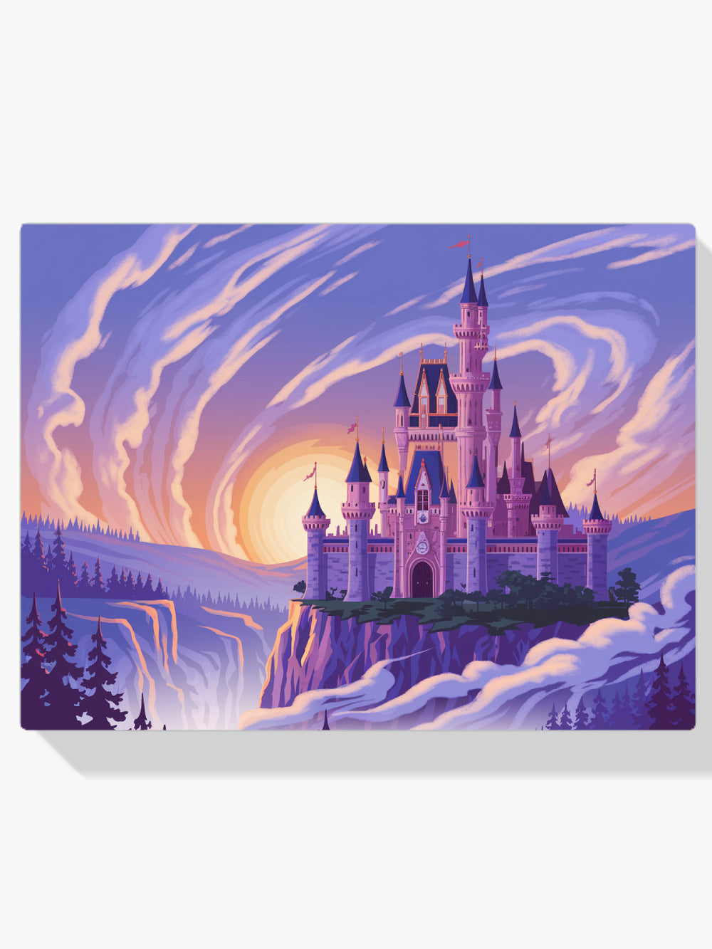 Malen nach Zahlen &#8211; Fantasievolles Schloss auf einer Klippe umgeben von Wolken V2-1