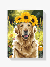 Malen nach Zahlen &#8211; Golden Retriever mit einer Sonnenblumenkrone-1